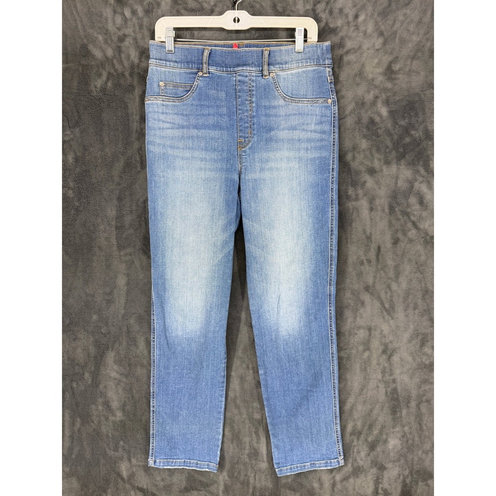 Spanx Ankle Straight Leg Jeans Womens Large Tall Blue Denim Pull On 20356T